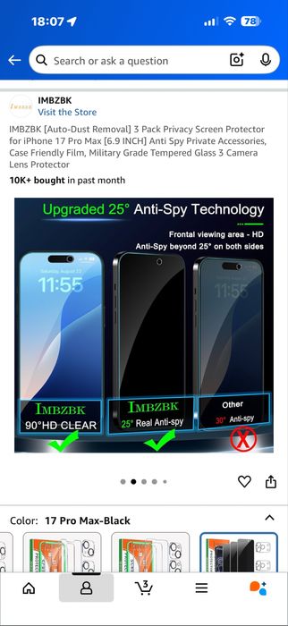 Set 3 folii privacy ecran iPhone 17ProMax