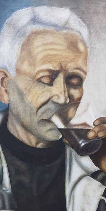 Tablou vechi - la un pahar de vin - semnat K. Peeters
