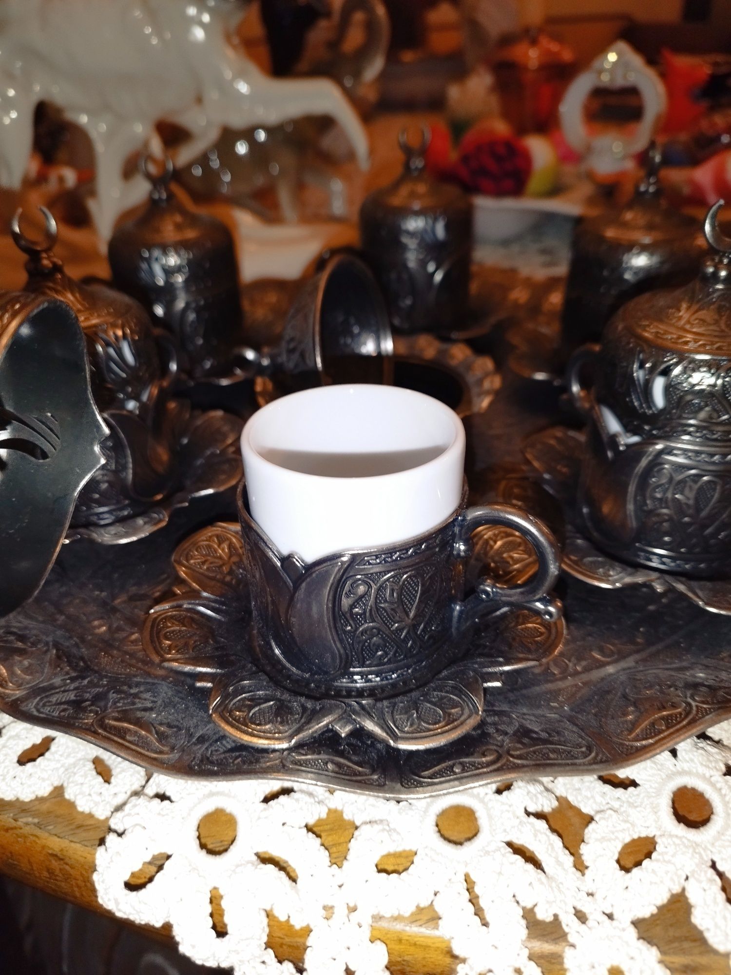 Set servire cafea turceasca cu tava și zaharnita