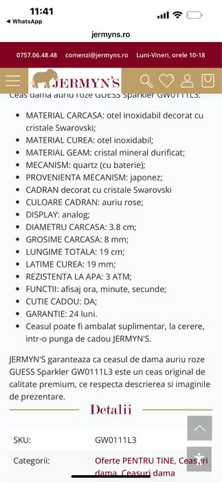 Ceas dama Guess , auriu , Nou , model Sparkler cu cristale Swarovski