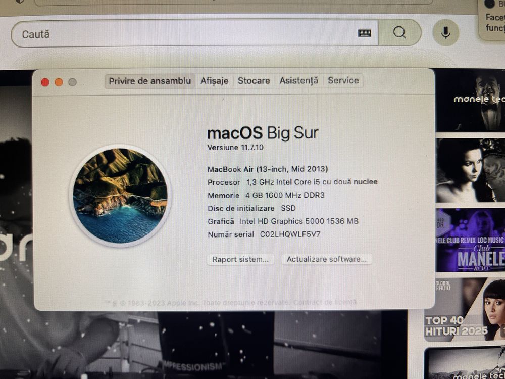 Laptop macbook air 2013. Intel i5
