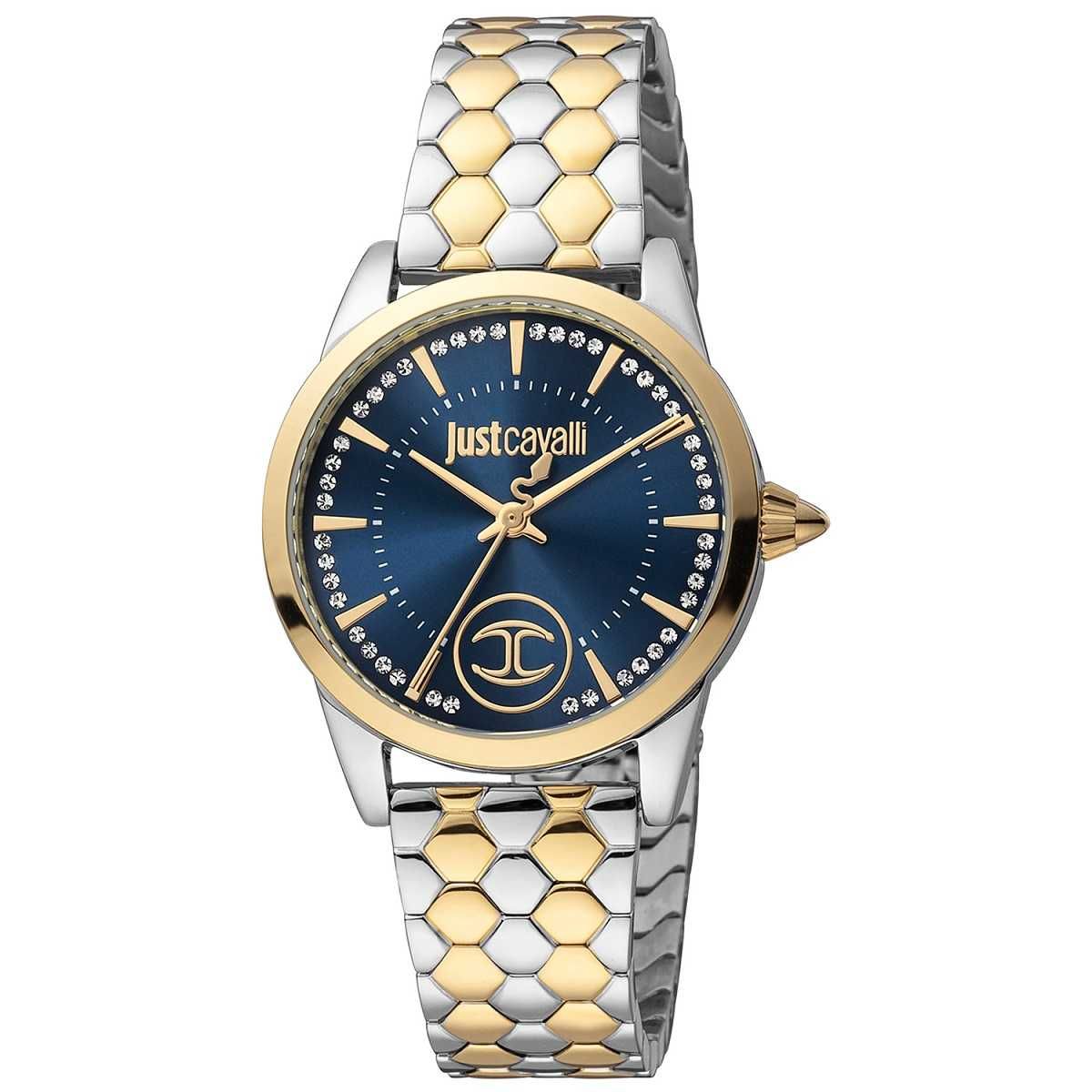 JUST CAVALLI – Дамски часовник "GOLD & SILVER – BLUE & CRYSTALS" нов