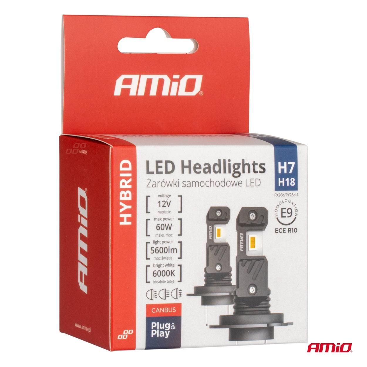 Led крушки за кола hybrid серия h7 h18 6000k canbus 60w amio-04115