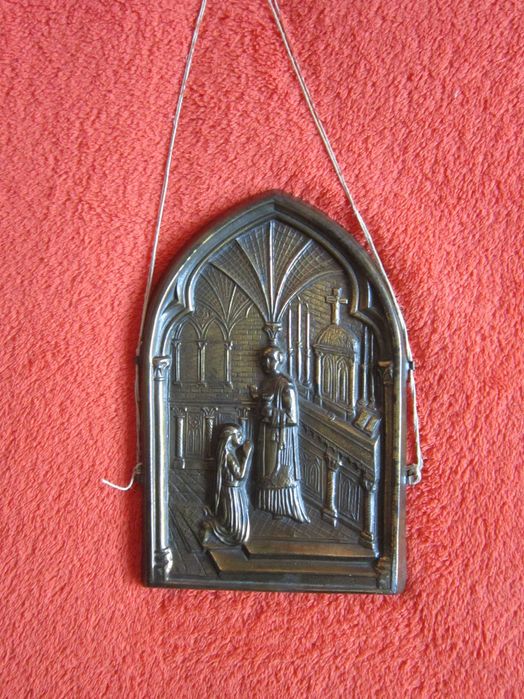 cadou rar bronz semnat, relief tema religioasa