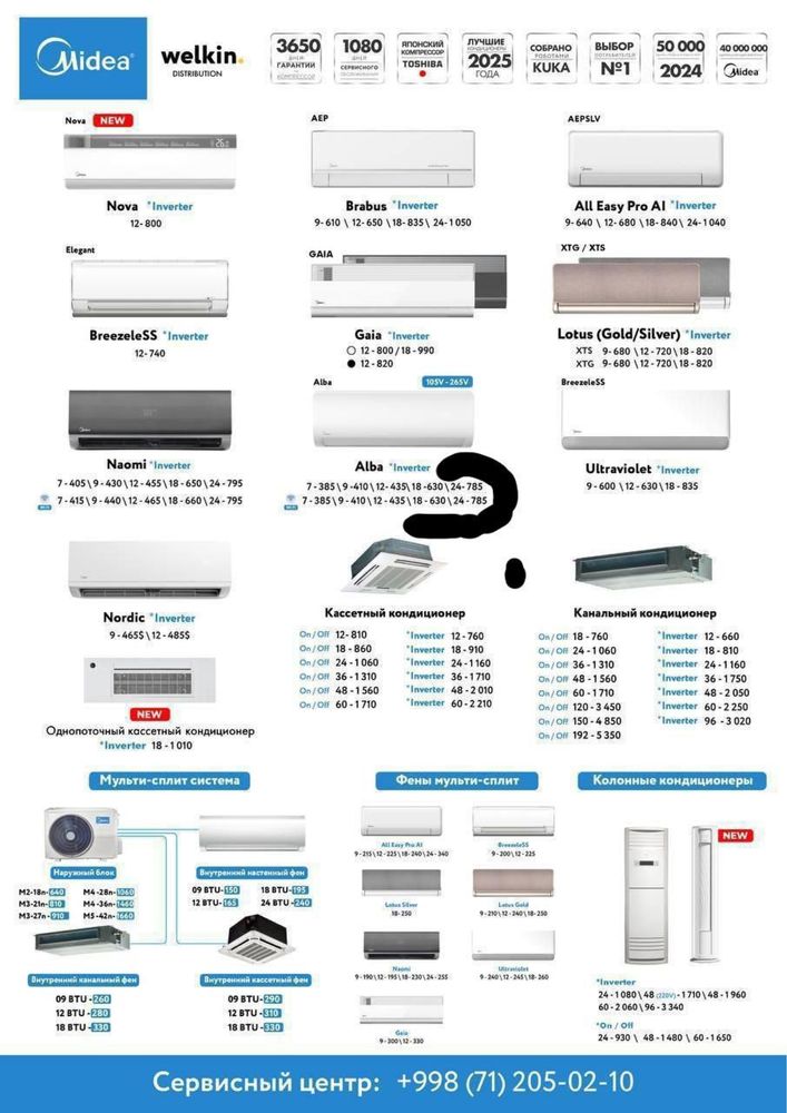 Продается новый еще не открытый кондиционер midea Alba 24 размер