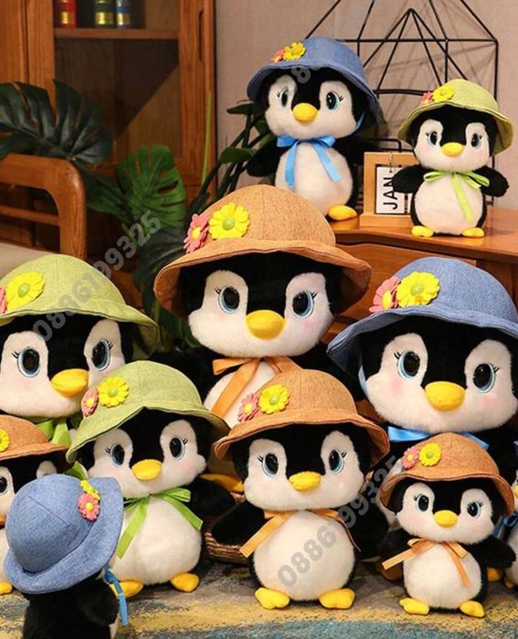 Голям плюшен Пингвин с шапка Kawaii, Плюшена играчка Пингвин 60см