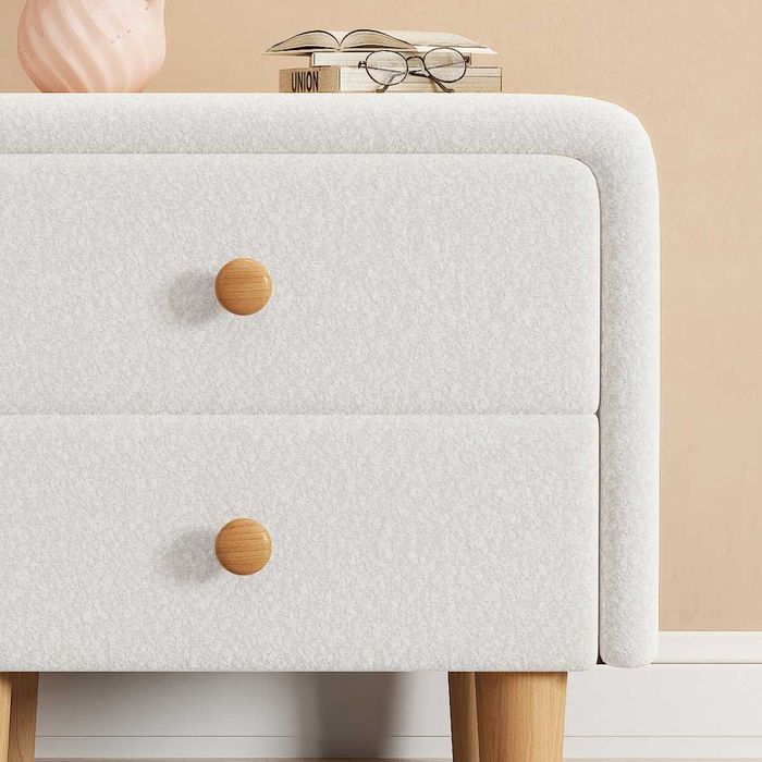 Подплатено нощно шкафче с 2 чекмеджета с безшумно плъз. МДФ+бор, бяло