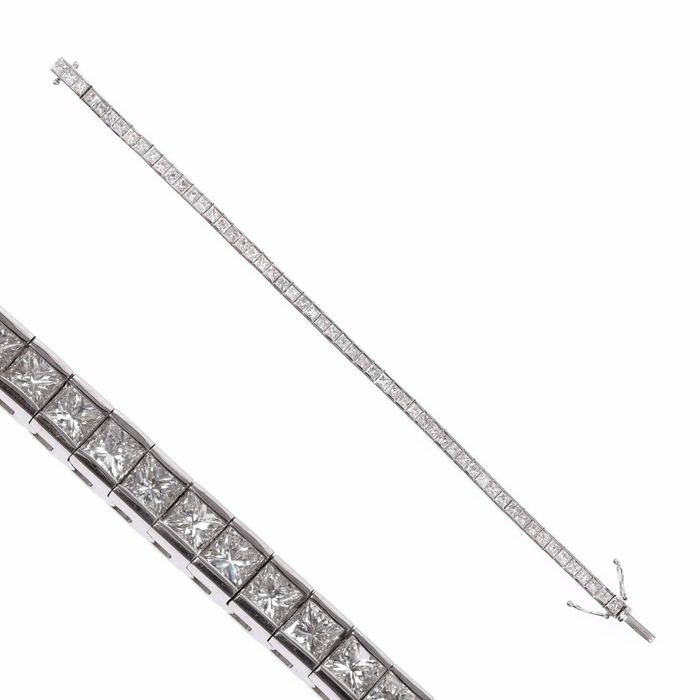 Brățară tennis din aur alb 18k cu diamante naturale, 8.40 ct.
