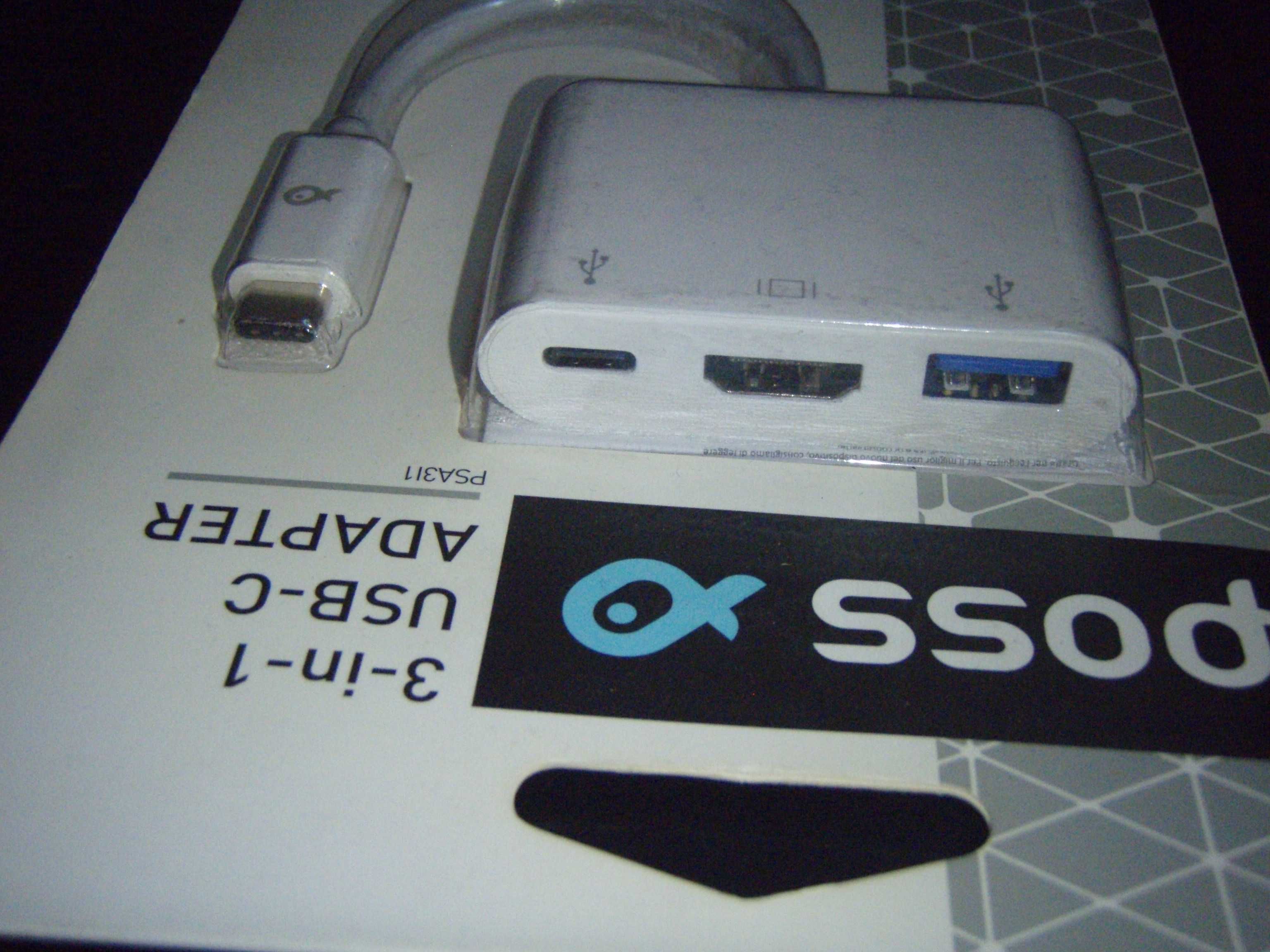 Adaptor USB-C POSS 3-in-1 USB-C la HDMI USB-A USB-C, nou (sigilat)