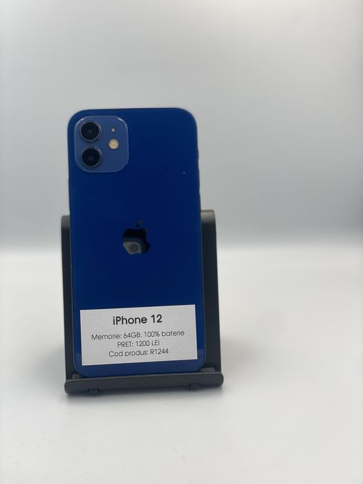 iPhone 12 - 64gb memorie, 100% baterie, 1 an garantie