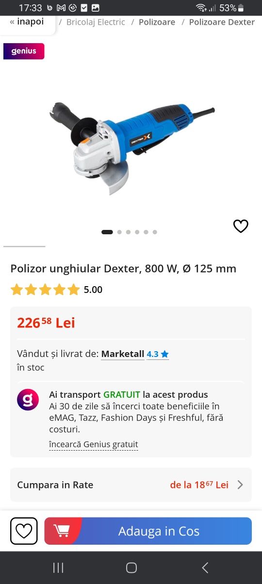 Polizor unghiular Dexter cu putere 800 W, este perfect pentru taierea,