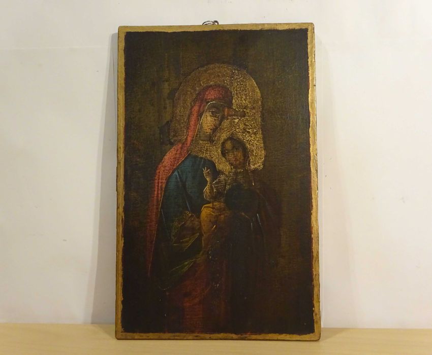 Icoana ‘Maica Domnului cu Pruncul’, pictata pe lemn, RARA