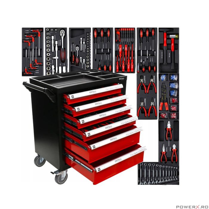 Dulap scule complet echipat, 6 sertare, 262 piese, Kraft