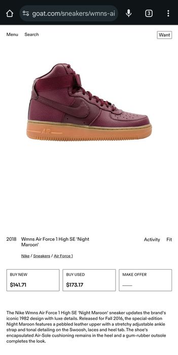 Nike Wmns Air Force 1 Hi Se 860544 600 Special Edition Night Maroon SE