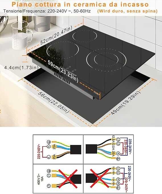 Plită ceramică Hobsir cu 3 zone, 60 cm, control tactil, 5200 W