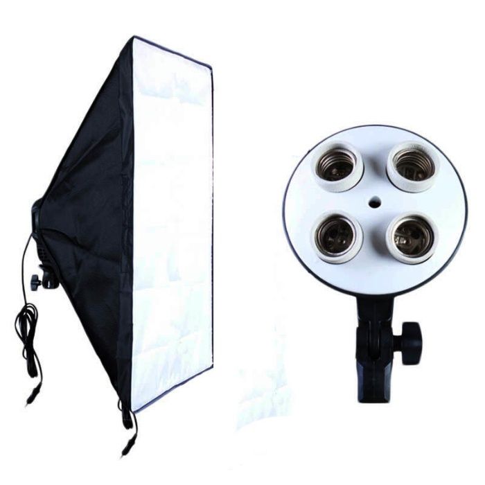 Lampa cu 4 socluri E27 si softbox pt studio, videochat, foto produs
