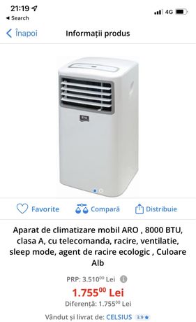 Aparat climatizare/aer conditionat portabil/dezumidificator ARO 5000BT