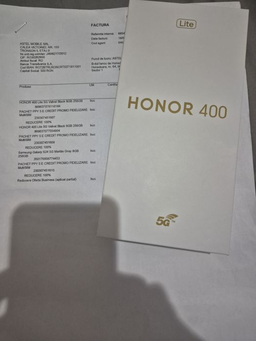 Honor 400 lite 256gb 5G - Sigilat - DualSim - Black - Acte achizitie