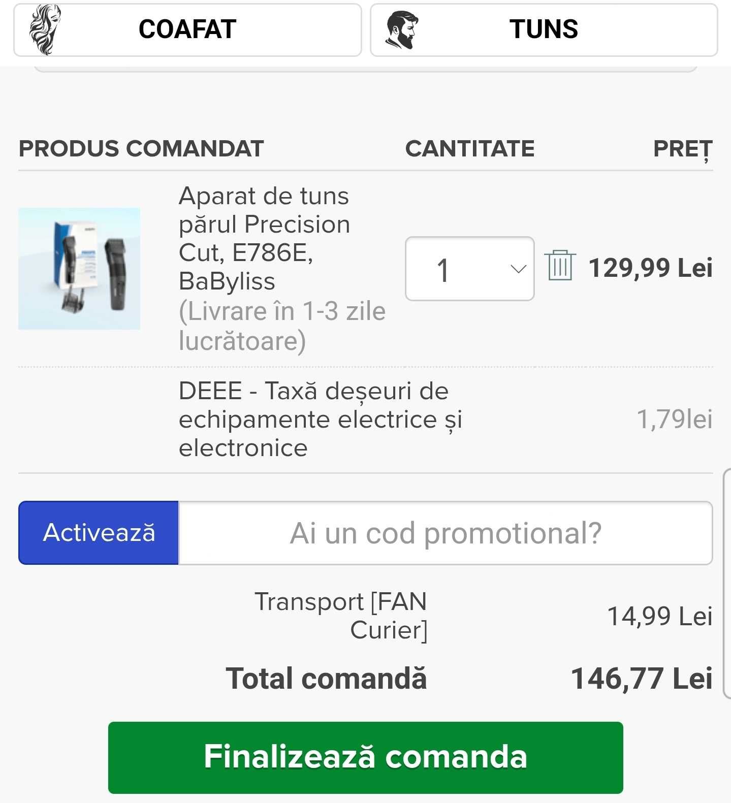 Aparat de tuns masina electrica babyliss