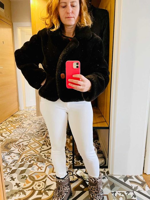 Палто TEDDY BEAR  с косъм, пухено палто от еко кожа, размер С или М