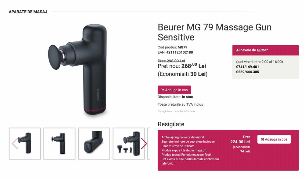 Aparat/pistol de masaj Beurer MG79, 3 capete, 3 viteze, garantie