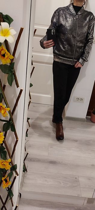 Cardigan argintiu, Made in Italiy, model actual, nou, 100%  bumbac