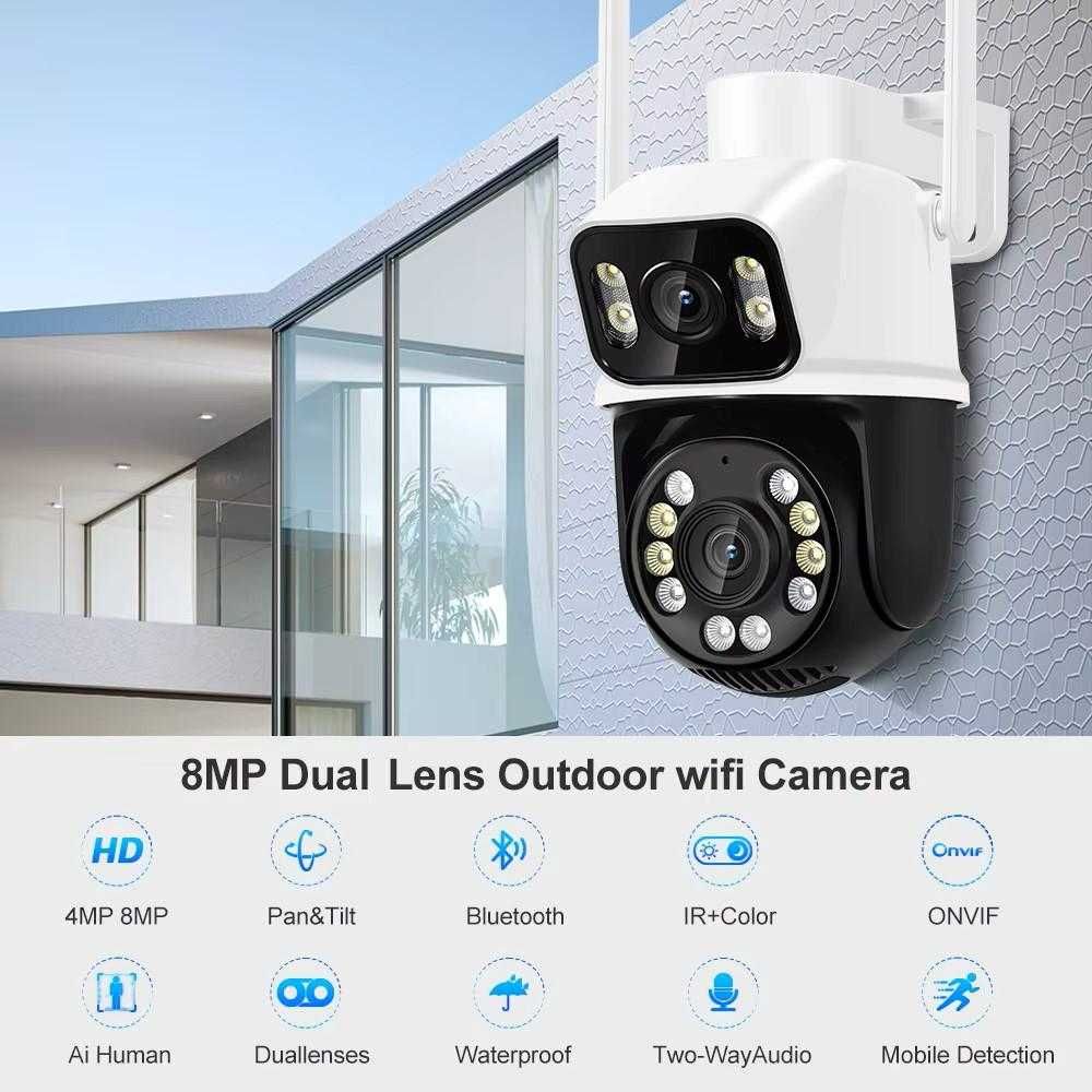 8MP  PTZ ICSee Wifi камера с двоен обектив с двоен екран Human Detect