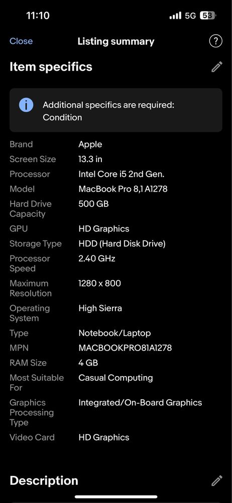 Apple MacBook Pro 500GB HDD