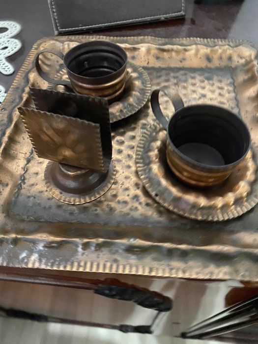 Tava + cescute cupru/alamă, de colectie, vintage, antichitate