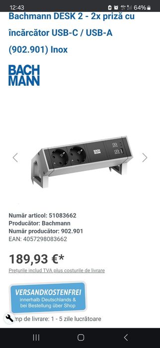 Priza cu încărcător de birou