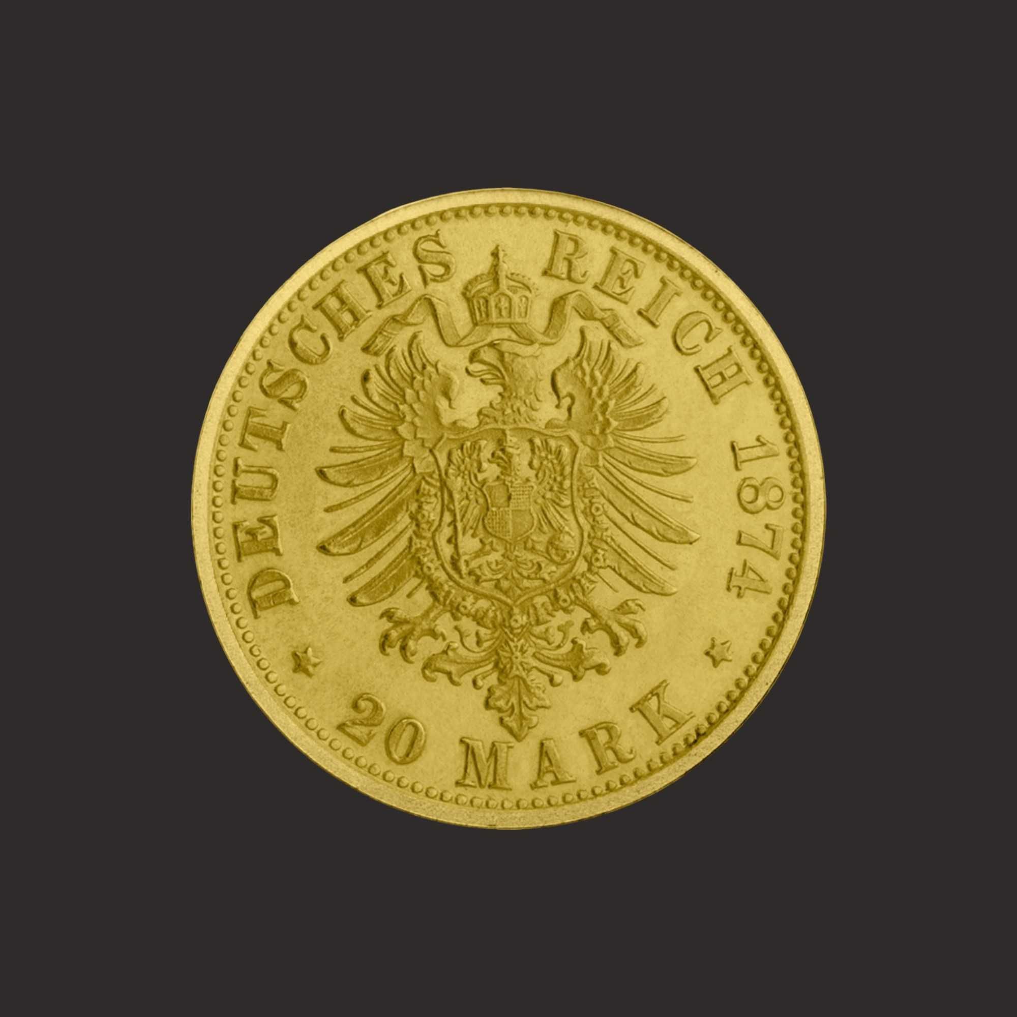 Moneda aur 20 marci germane 21,6k, Ludwig II,TVA 0%-PRECOMANDA