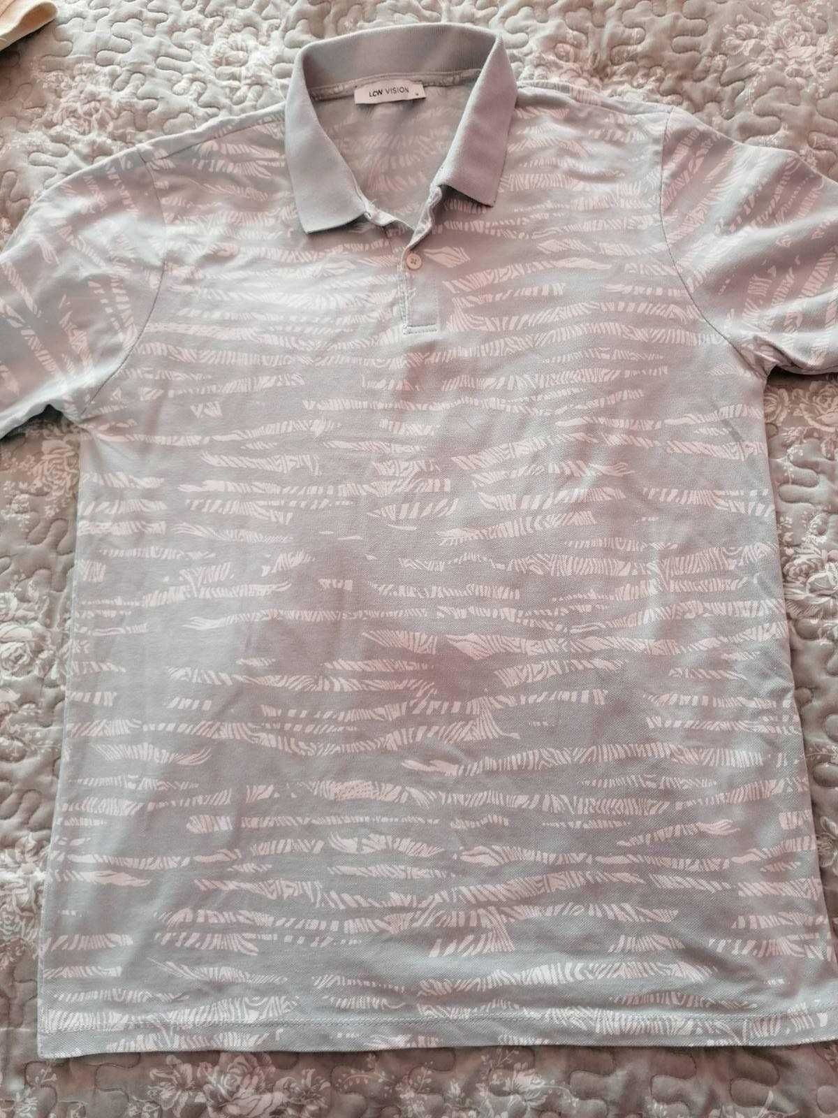 Вталена тениска  с яка, кафява и сива
