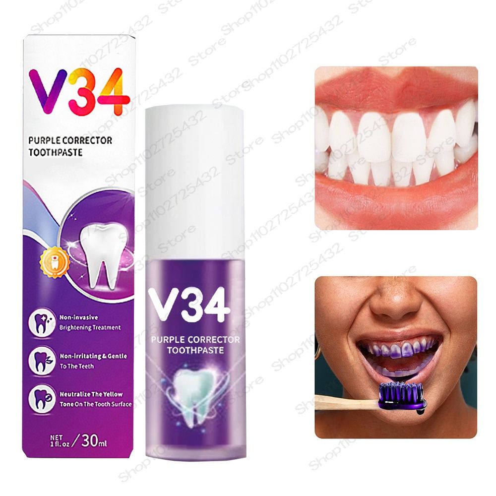 V34 Pasta de dinti gel purple, albire/corector de culoare a dinților