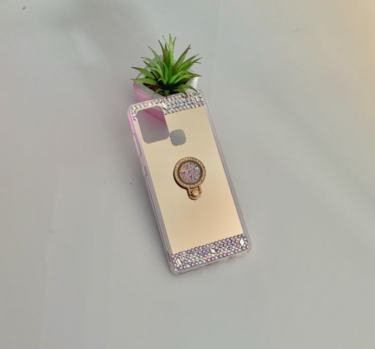 Husa oglinda, pietricele + inel pt. Samsung Galaxy M11, M21