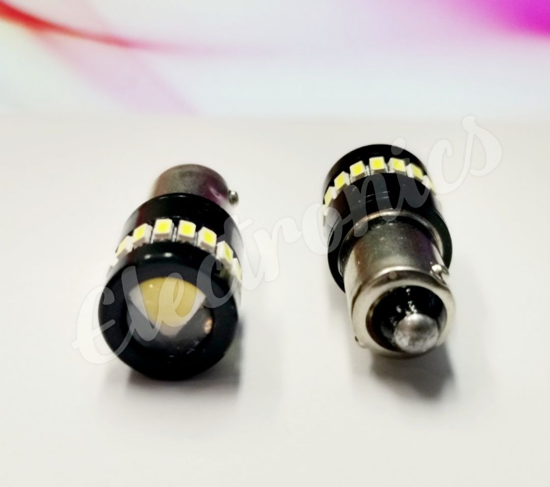 Комплект LED крушки с лупа  BA9s T4W SMD, бяла светлина, 2 броя 6000K