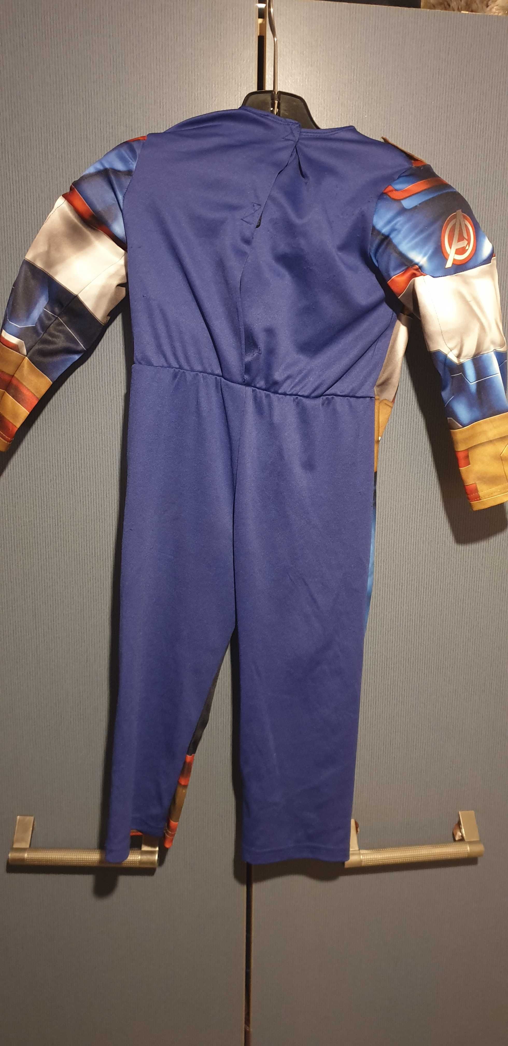 Оригинален детски цял костюм - Капитан Америка с мускули, маска и щит