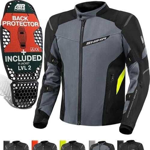 екстилно мото яке SHIMA RUSH Black/Fluo ,4 сеозна,всички протектори