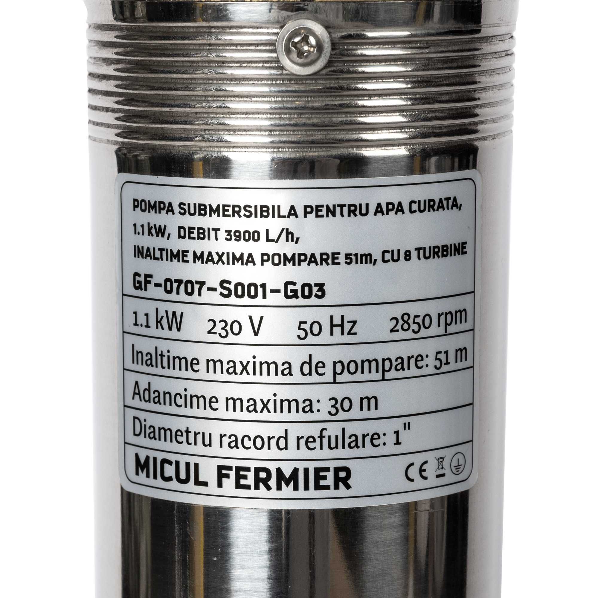 Pompa submersibila pentru apa curata, 1.1 kW, H51 m, 8 turbine