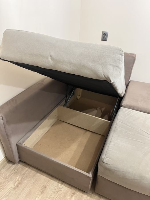 Ъглов диван в опция сън и ракла, сив/кафяв