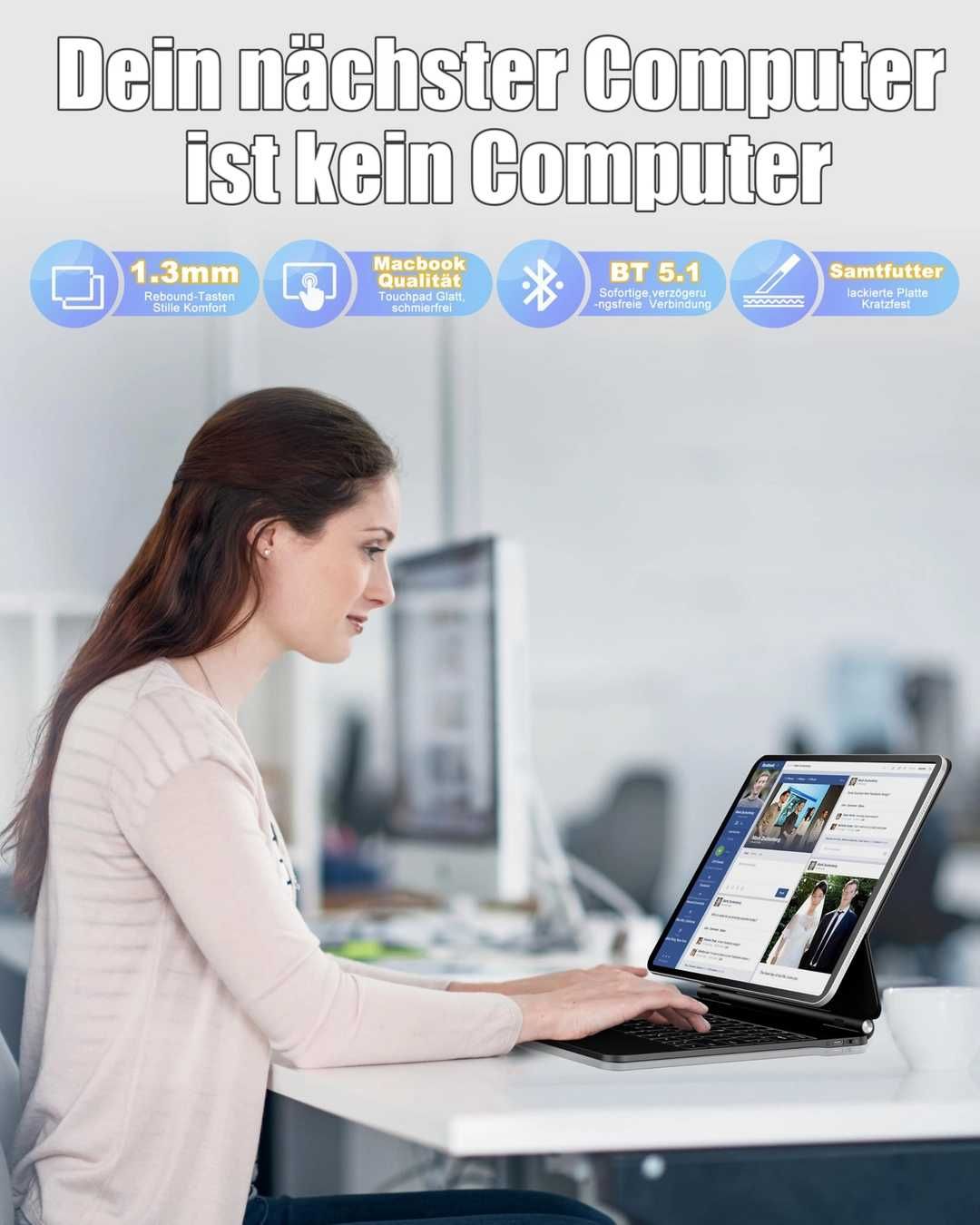 Tastatură Nuflaz iPad 13"/12.9", QWERTY ES, cu trackpad, husă