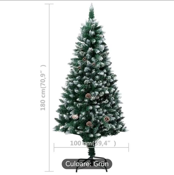 Brad artificial cu zăpadă și conuri 180cm