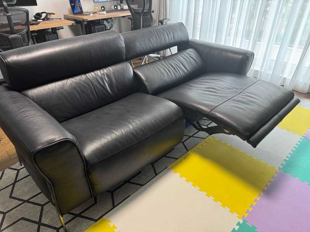 Canapea din piele neagra cu recliner - Natuzzi Editions-Model Eleganza
