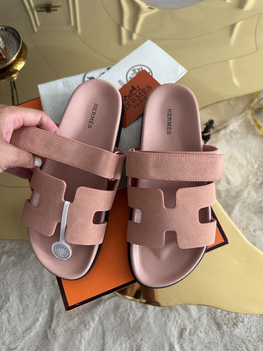 Papuci hermes chypre piele naturala roz pal