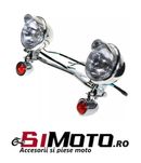 Set proiectoare moto cromate cu semnale și suport motocicleta chopper