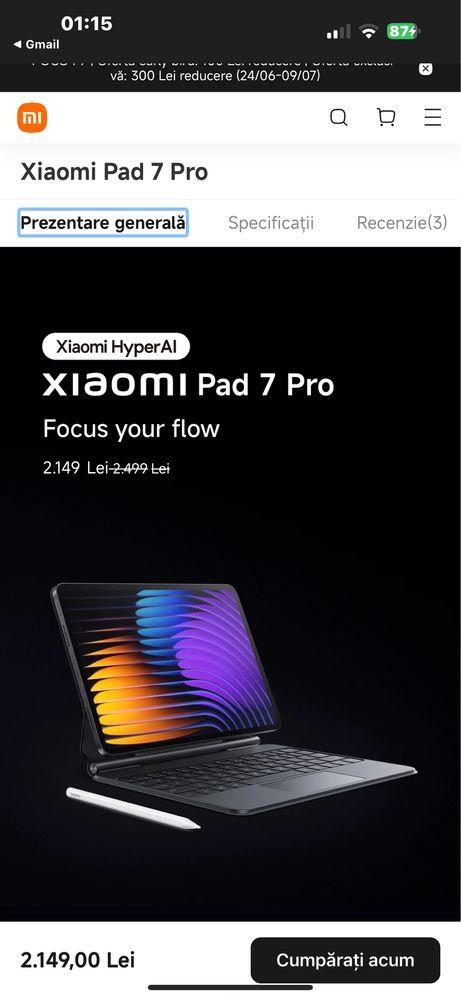 Tableta Xiaomi Pad 7 Pro