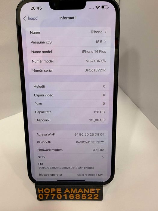 Hope Amanet P1/Iphone 14Plus, 128 gb, 84% baterie #34884