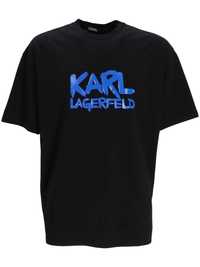 Автентична Karl Lagerfeld Черна Тениска Синя ГЛАНЦИРАНА Щампа S-XL