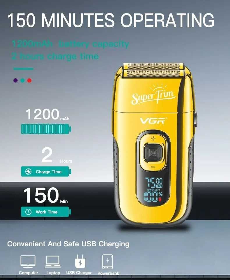 Aparat de ras profesional VGR "Super Trim" V-332, 1200mAh, GOLD