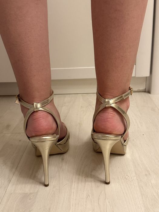 Sandale aurii cu toc de ocazie, nunti, botezuri, cununii, Vanilla Days