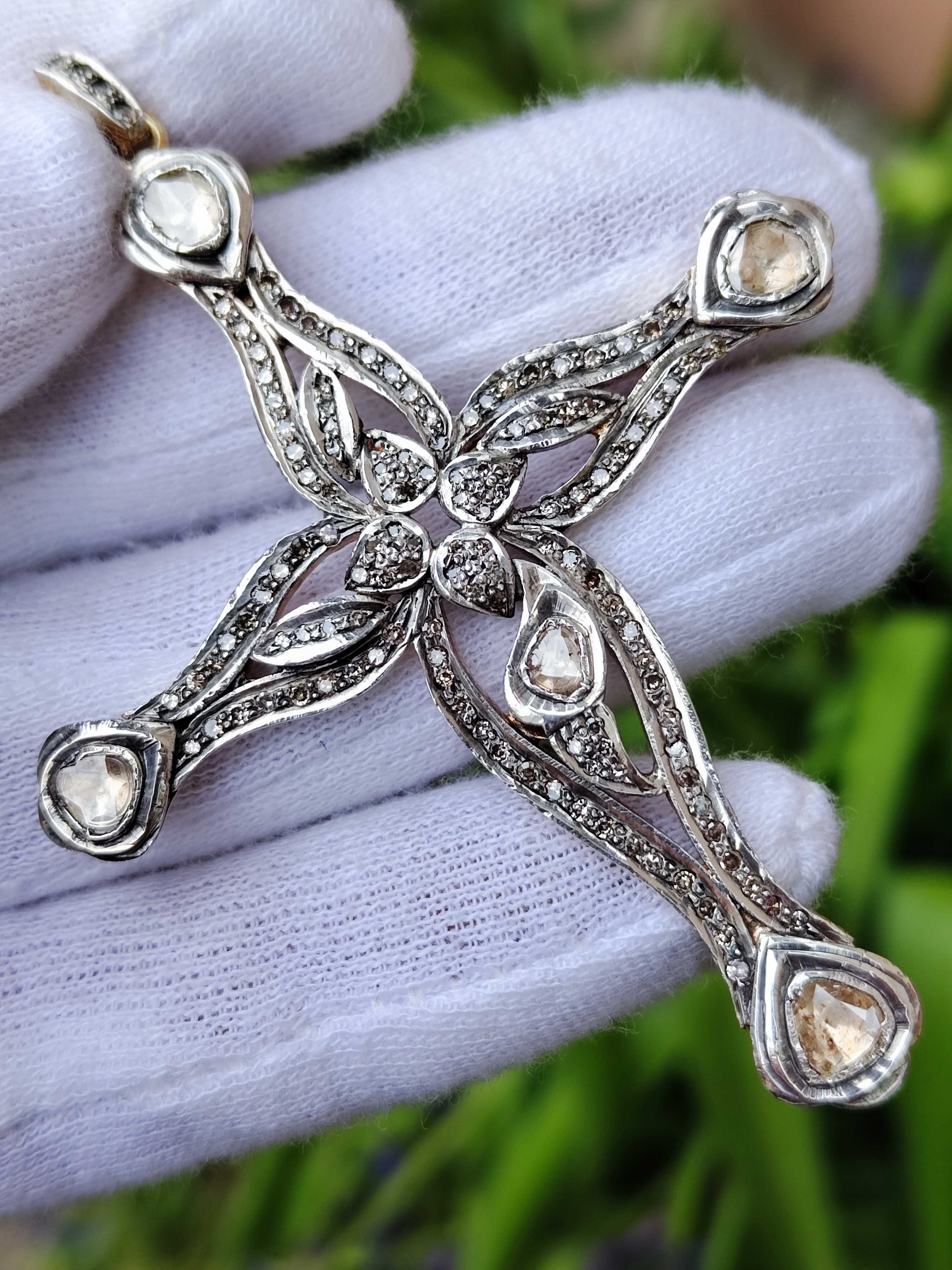 Cruce Cruciulita Aur 14K calugari Argint Diamante Uriasa Unicat